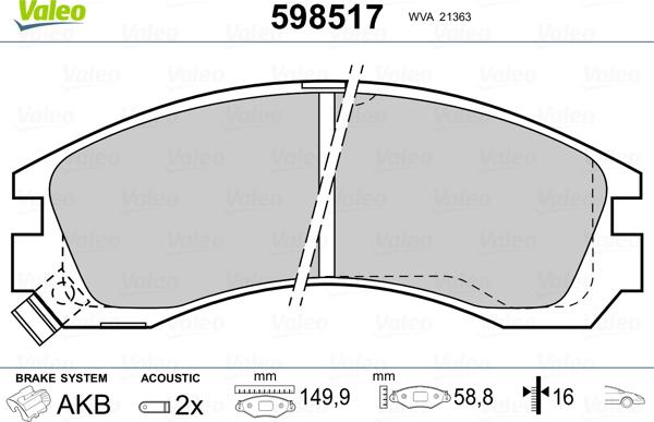 Valeo 598517 - Kit de plaquettes de frein, frein à disque cwaw.fr