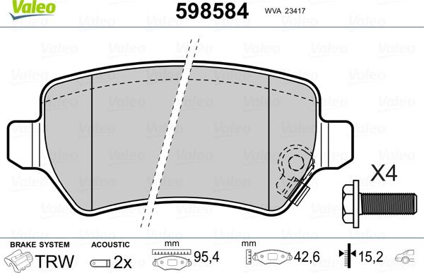 Valeo 598584 - Kit de plaquettes de frein, frein à disque cwaw.fr