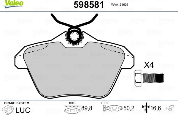 Valeo 598581 - Kit de plaquettes de frein, frein à disque cwaw.fr