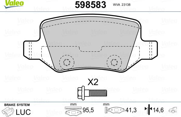 Valeo 598583 - Kit de plaquettes de frein, frein à disque cwaw.fr