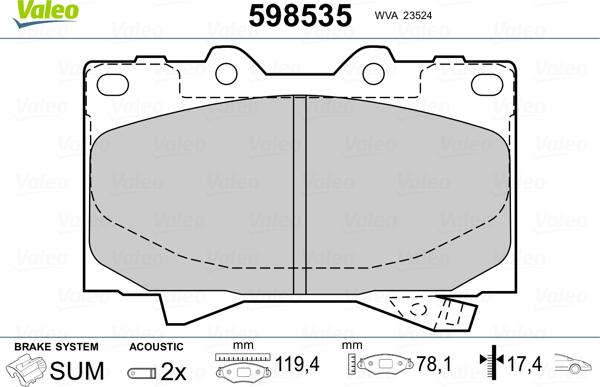 Valeo 598535 - Kit de plaquettes de frein, frein à disque cwaw.fr