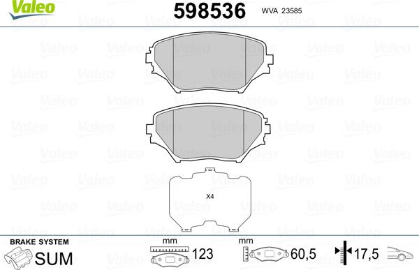 Valeo 598536 - Kit de plaquettes de frein, frein à disque cwaw.fr