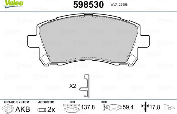 Valeo 598530 - Kit de plaquettes de frein, frein à disque cwaw.fr