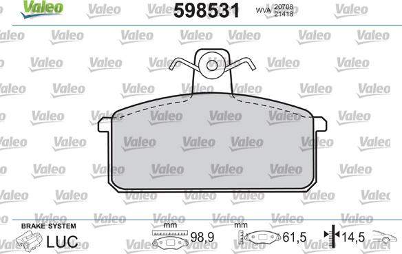 Valeo 598531 - Kit de plaquettes de frein, frein à disque cwaw.fr