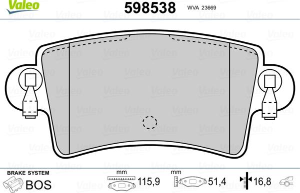 Valeo 598538 - Kit de plaquettes de frein, frein à disque cwaw.fr