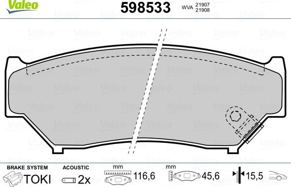 Valeo 598533 - Kit de plaquettes de frein, frein à disque cwaw.fr