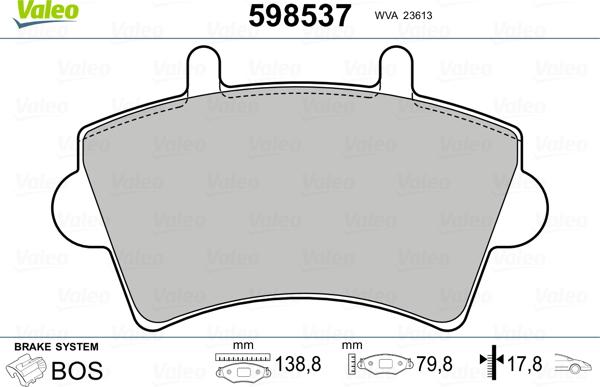 Valeo 598537 - Kit de plaquettes de frein, frein à disque cwaw.fr