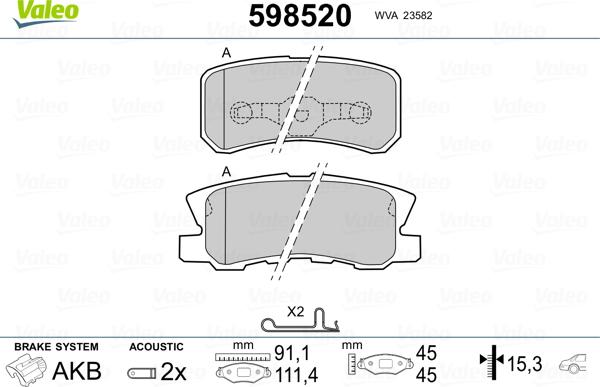 Valeo 598520 - Kit de plaquettes de frein, frein à disque cwaw.fr