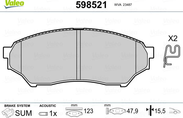 Valeo 598521 - Kit de plaquettes de frein, frein à disque cwaw.fr