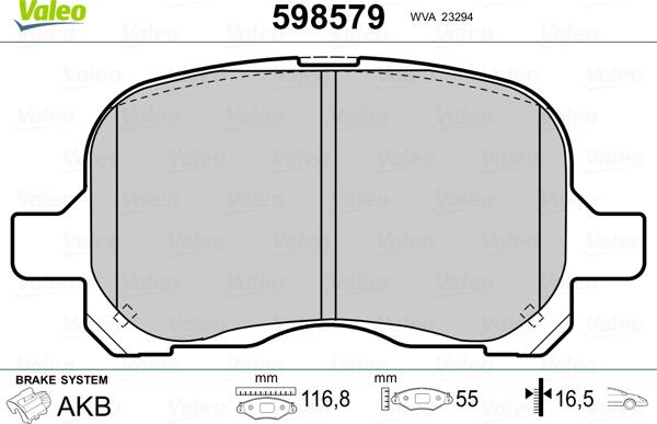 Valeo 598579 - Kit de plaquettes de frein, frein à disque cwaw.fr