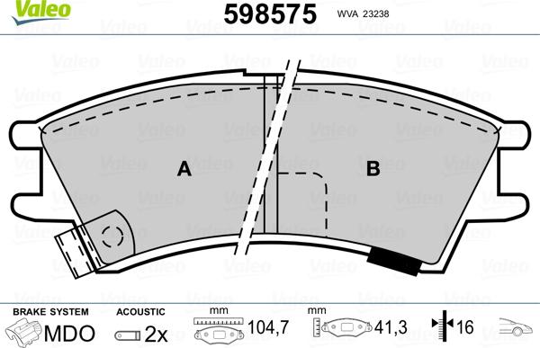 Valeo 598575 - Kit de plaquettes de frein, frein à disque cwaw.fr