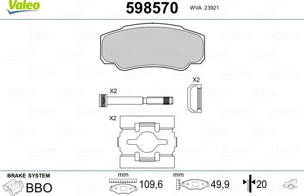 Valeo 598570 - Kit de plaquettes de frein, frein à disque cwaw.fr