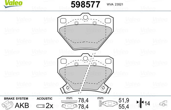 Valeo 598577 - Kit de plaquettes de frein, frein à disque cwaw.fr