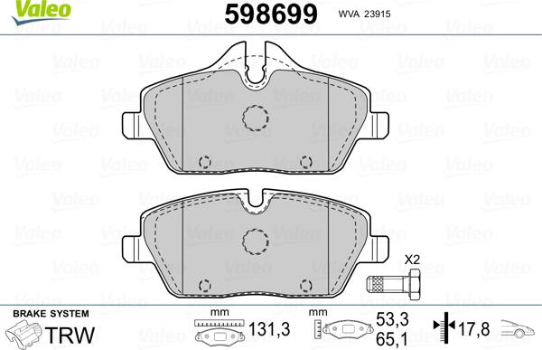 Valeo 598699 - Kit de plaquettes de frein, frein à disque cwaw.fr