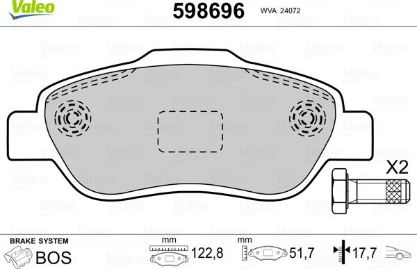 Valeo 598696 - Kit de plaquettes de frein, frein à disque cwaw.fr