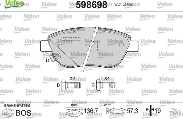 Valeo 598698 - Kit de plaquettes de frein, frein à disque cwaw.fr