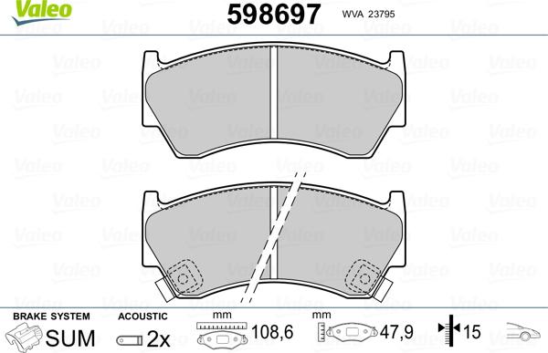 Valeo 598697 - Kit de plaquettes de frein, frein à disque cwaw.fr