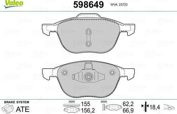 Valeo 598649 - Kit de plaquettes de frein, frein à disque cwaw.fr