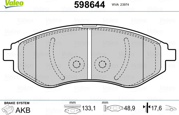 Valeo 598644 - Kit de plaquettes de frein, frein à disque cwaw.fr