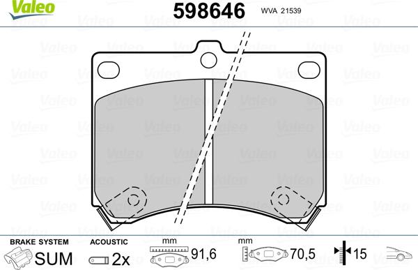 Valeo 598646 - Kit de plaquettes de frein, frein à disque cwaw.fr