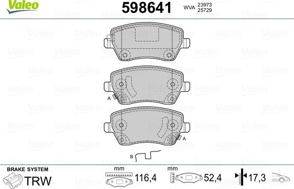 Valeo 598641 - Kit de plaquettes de frein, frein à disque cwaw.fr