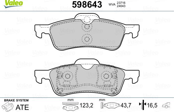 Valeo 598643 - Kit de plaquettes de frein, frein à disque cwaw.fr