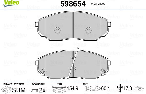 Valeo 598654 - Kit de plaquettes de frein, frein à disque cwaw.fr