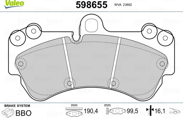 Valeo 598655 - Kit de plaquettes de frein, frein à disque cwaw.fr