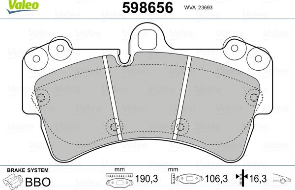 Valeo 598656 - Kit de plaquettes de frein, frein à disque cwaw.fr