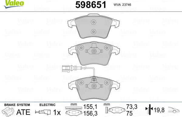 Valeo 598651 - Kit de plaquettes de frein, frein à disque cwaw.fr