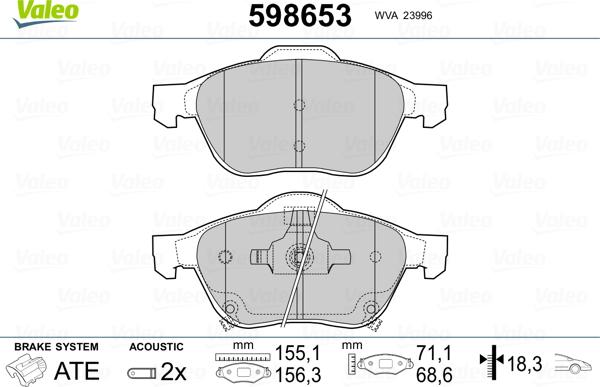 Valeo 598653 - Kit de plaquettes de frein, frein à disque cwaw.fr