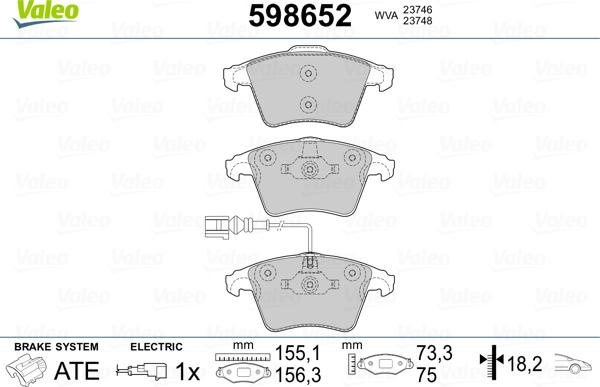 Valeo 598652 - Kit de plaquettes de frein, frein à disque cwaw.fr