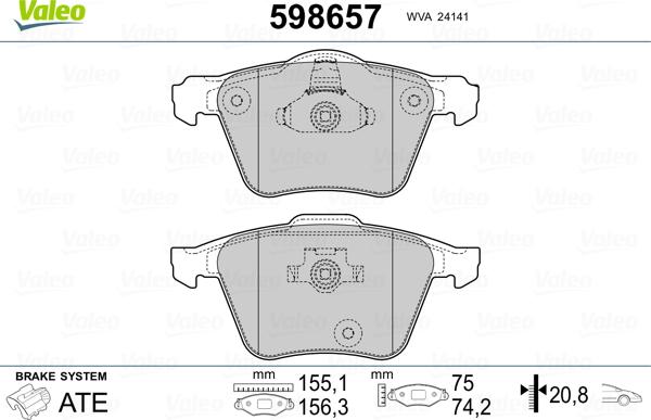 Valeo 598657 - Kit de plaquettes de frein, frein à disque cwaw.fr