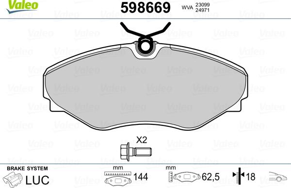 Valeo 598669 - Kit de plaquettes de frein, frein à disque cwaw.fr