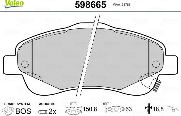 Valeo 598665 - Kit de plaquettes de frein, frein à disque cwaw.fr