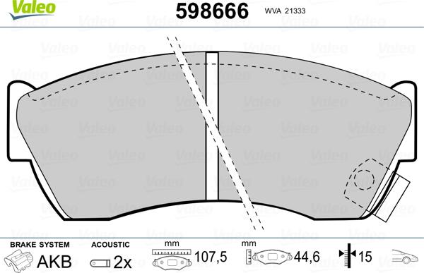 Valeo 598666 - Kit de plaquettes de frein, frein à disque cwaw.fr