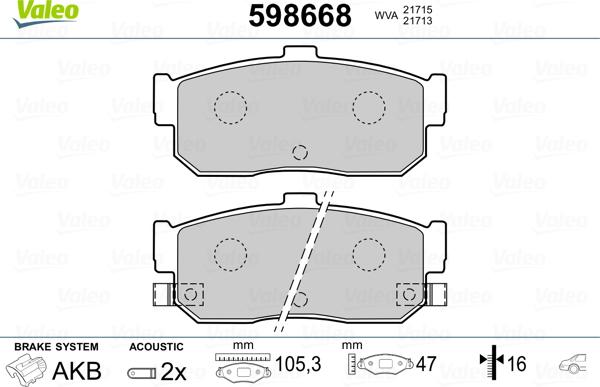 Valeo 598668 - Kit de plaquettes de frein, frein à disque cwaw.fr