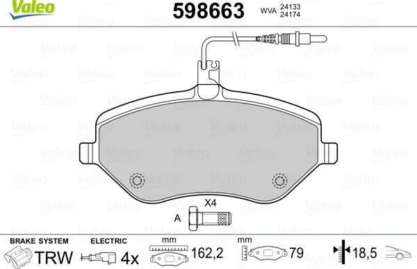 Valeo 598663 - Kit de plaquettes de frein, frein à disque cwaw.fr