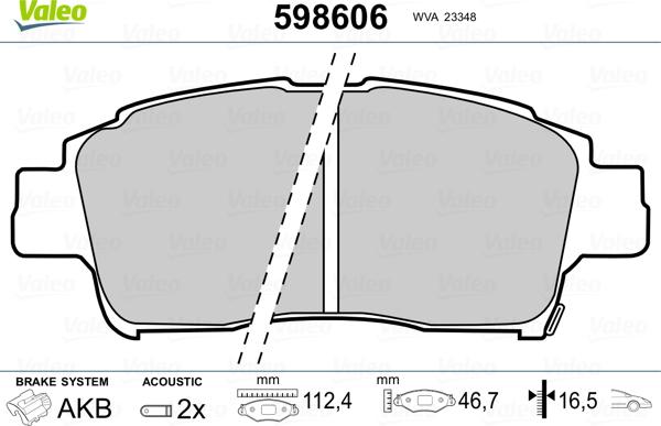 Valeo 598606 - Kit de plaquettes de frein, frein à disque cwaw.fr