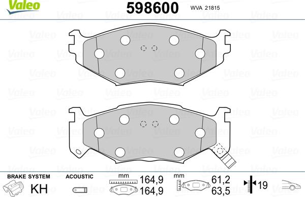 Valeo 598600 - Kit de plaquettes de frein, frein à disque cwaw.fr