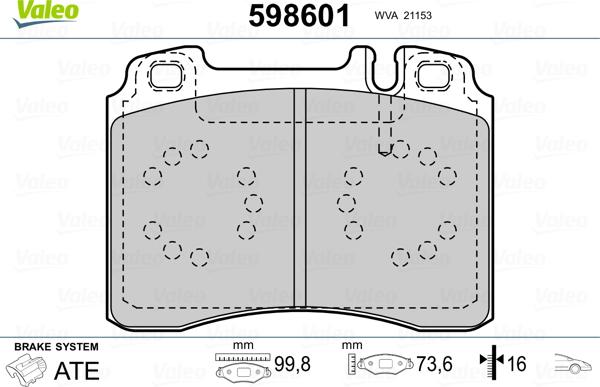 Valeo 598601 - Kit de plaquettes de frein, frein à disque cwaw.fr