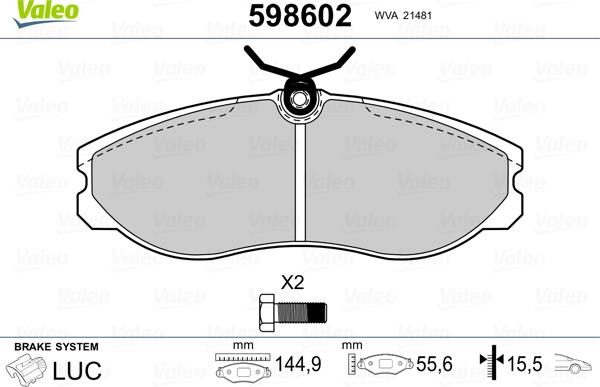 Valeo 598602 - Kit de plaquettes de frein, frein à disque cwaw.fr