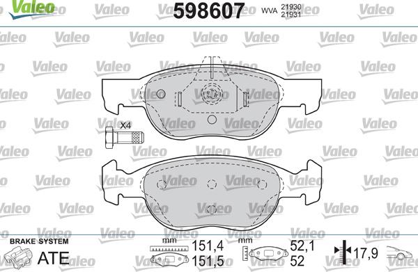 Valeo 598607 - Kit de plaquettes de frein, frein à disque cwaw.fr