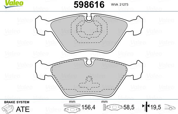 Valeo 598616 - Kit de plaquettes de frein, frein à disque cwaw.fr