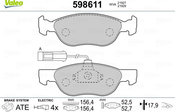 Valeo 598611 - Kit de plaquettes de frein, frein à disque cwaw.fr