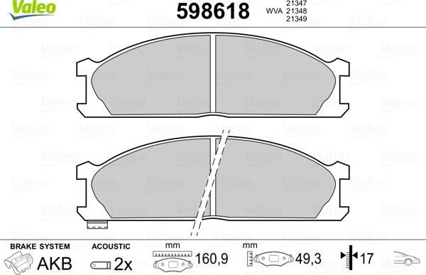 Valeo 598618 - Kit de plaquettes de frein, frein à disque cwaw.fr