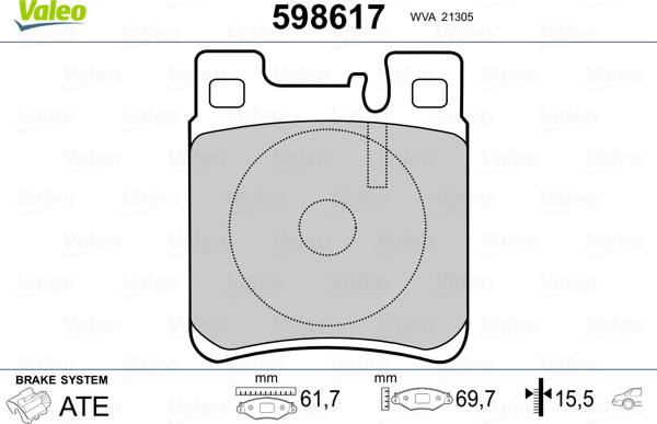 Valeo 598617 - Kit de plaquettes de frein, frein à disque cwaw.fr