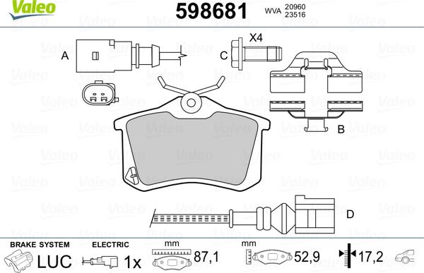 Valeo 598681 - Kit de plaquettes de frein, frein à disque cwaw.fr