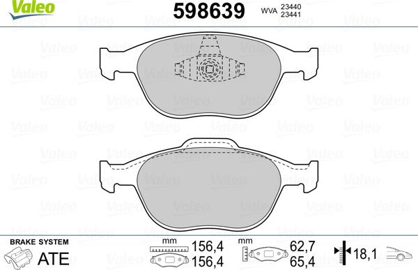 Valeo 598639 - Kit de plaquettes de frein, frein à disque cwaw.fr