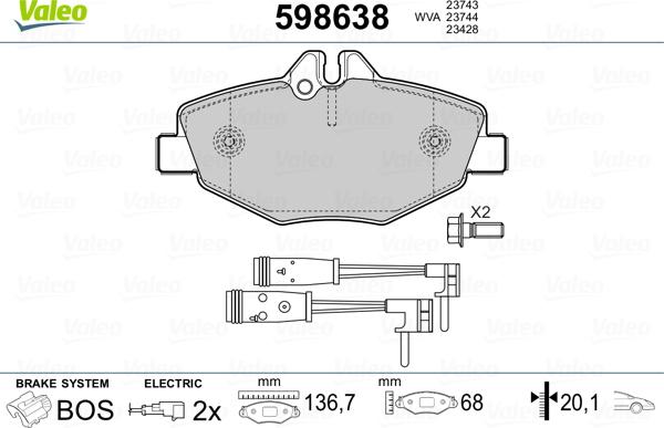 Valeo 598638 - Kit de plaquettes de frein, frein à disque cwaw.fr